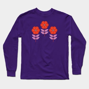 Mod red Scandinavian flowers Long Sleeve T-Shirt